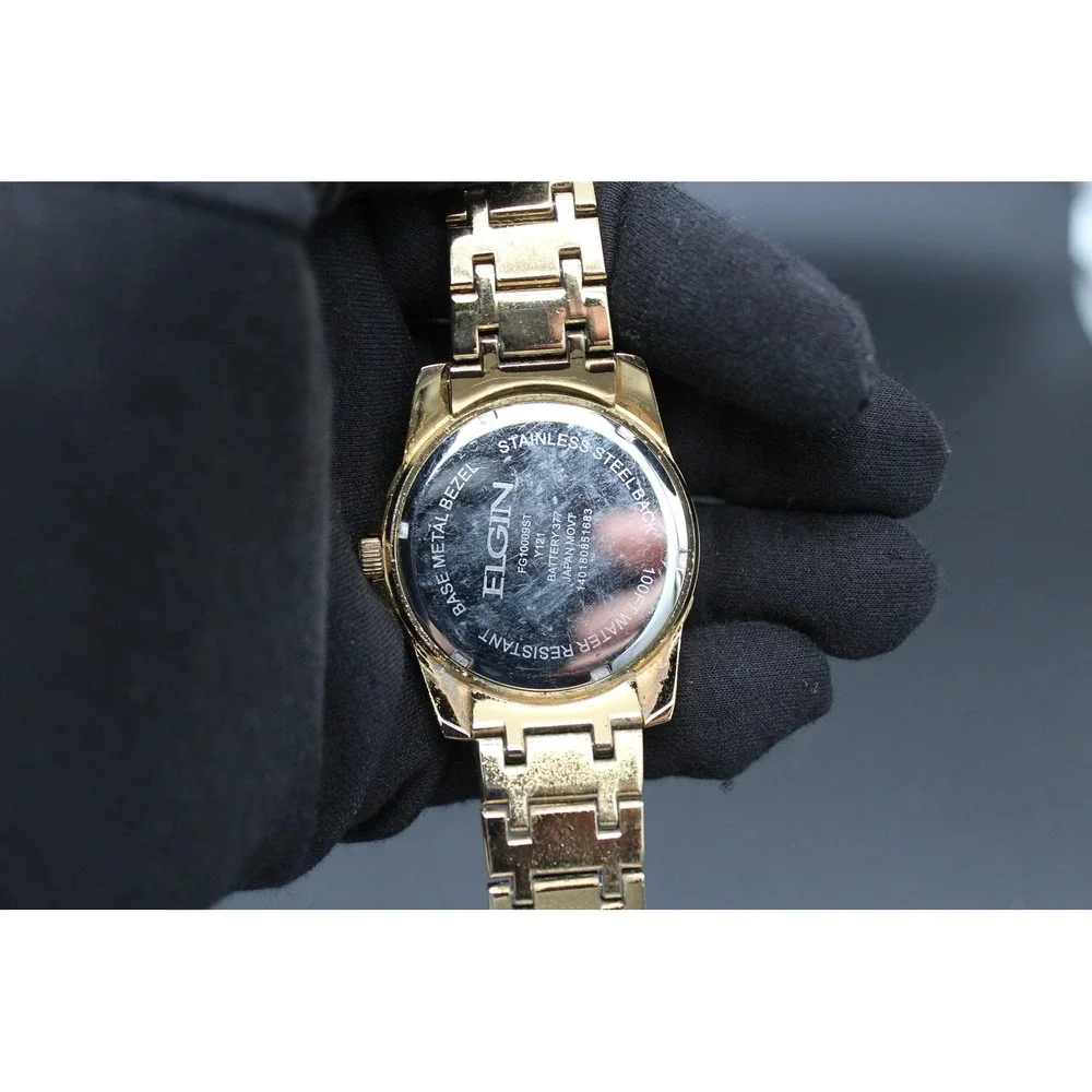 Elgin Men's Gold Tone Crystal Accent Quartz Watch Sunburst Dial Japan Movt‎